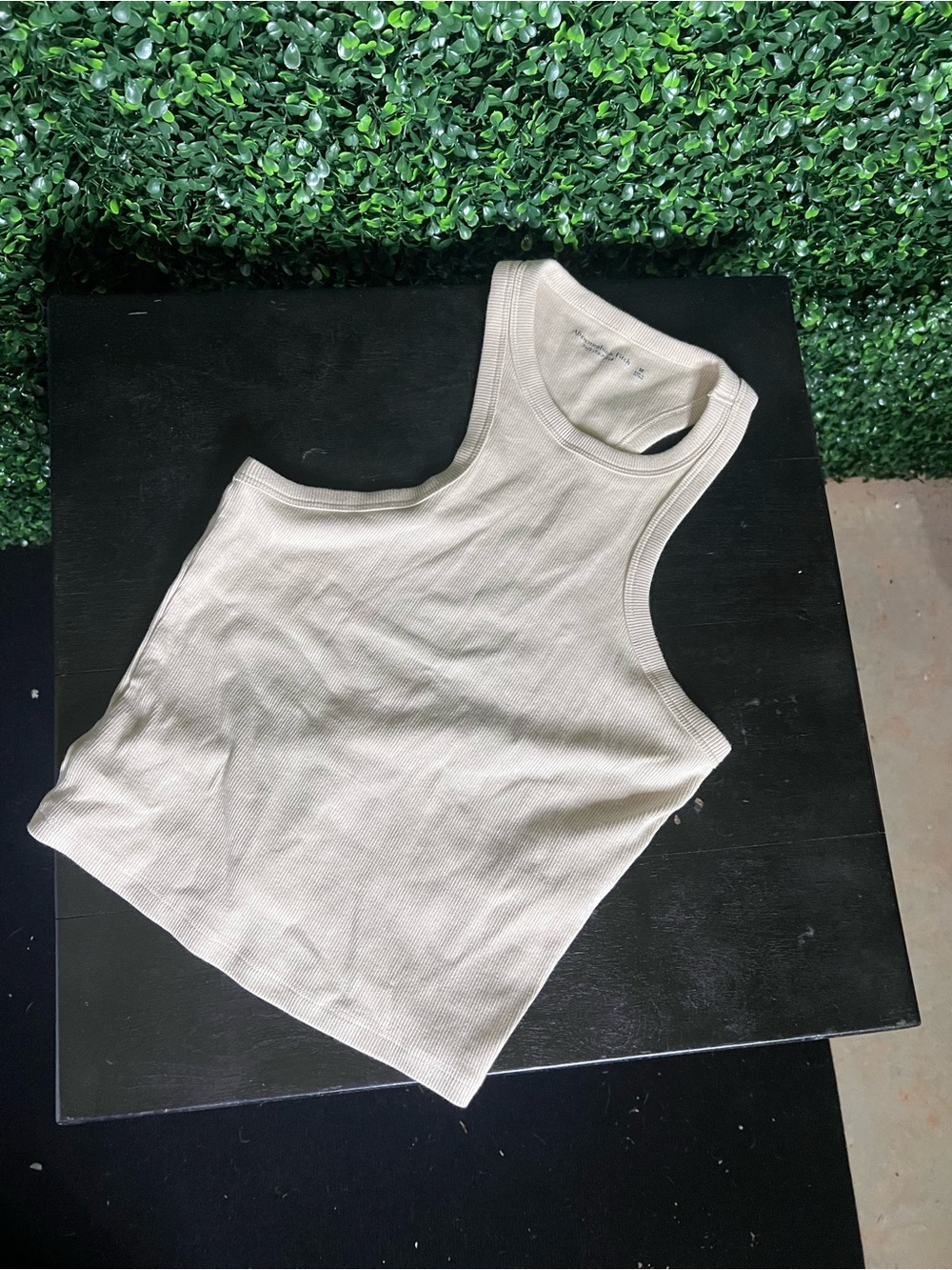 Abercrombie & Fitch Ribbed Crop Tank in Beige